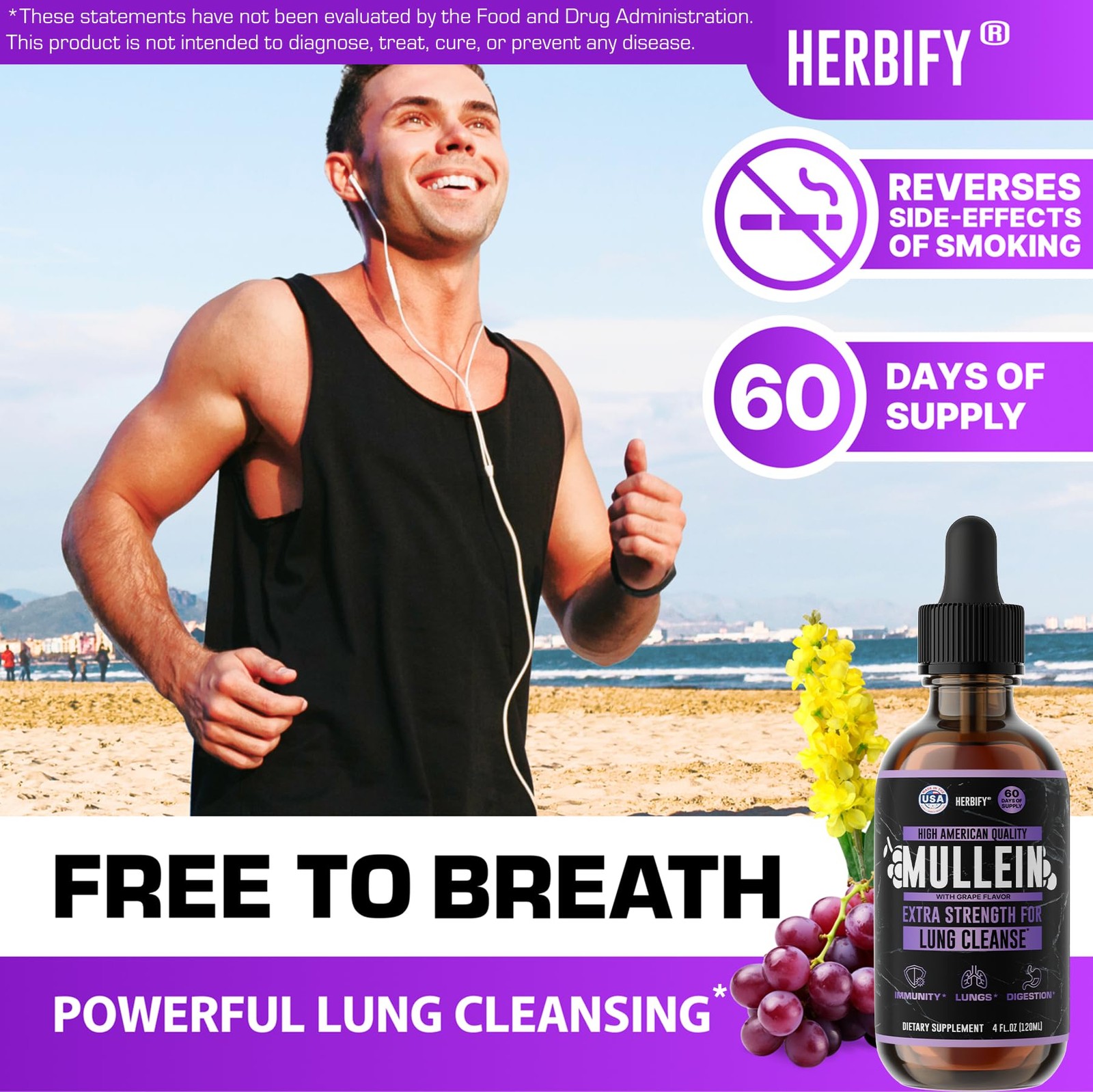 HERBIFY Mullein Drops – Lung Cleanse – Leaf Extract – Powerful Mullein for Im…