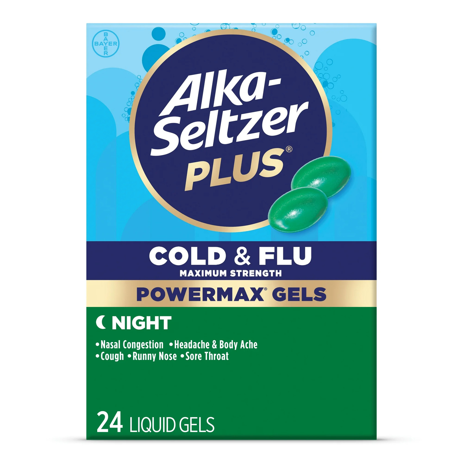 Alka-Seltzer Plus Cold & Flu Maximum Strength PowerMax Liquid Gels Night 24 Ct