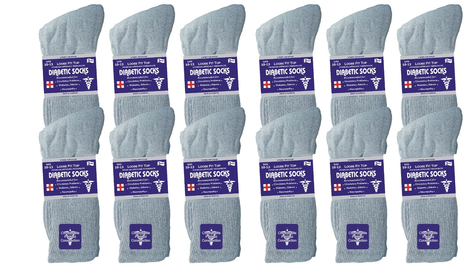 12 Pairs Gray Diabetic Crew Socks Health Men’s Circulatory Calf Cotton 10-13
