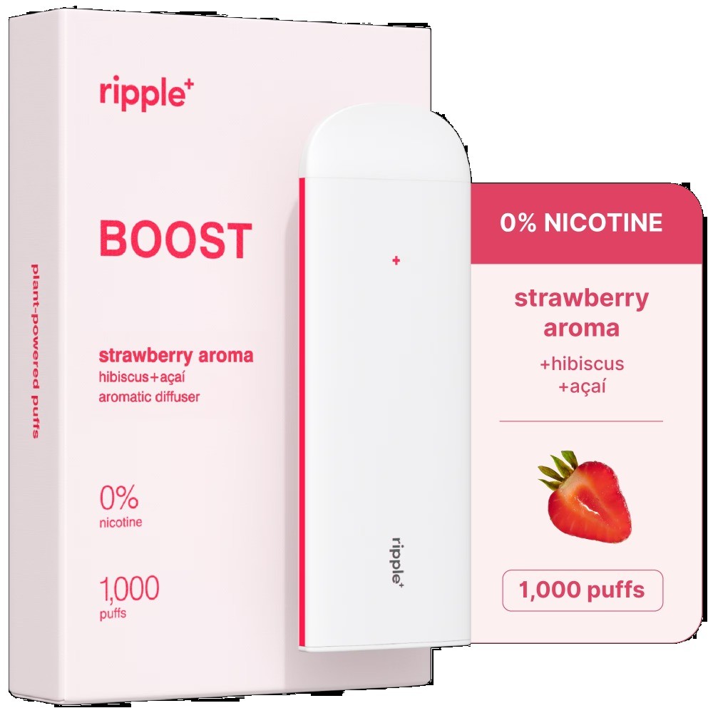 Ripple Strawberry Diffuser – 1,000 Puffs, 0% Nicotine, + Hibiscus & Açai