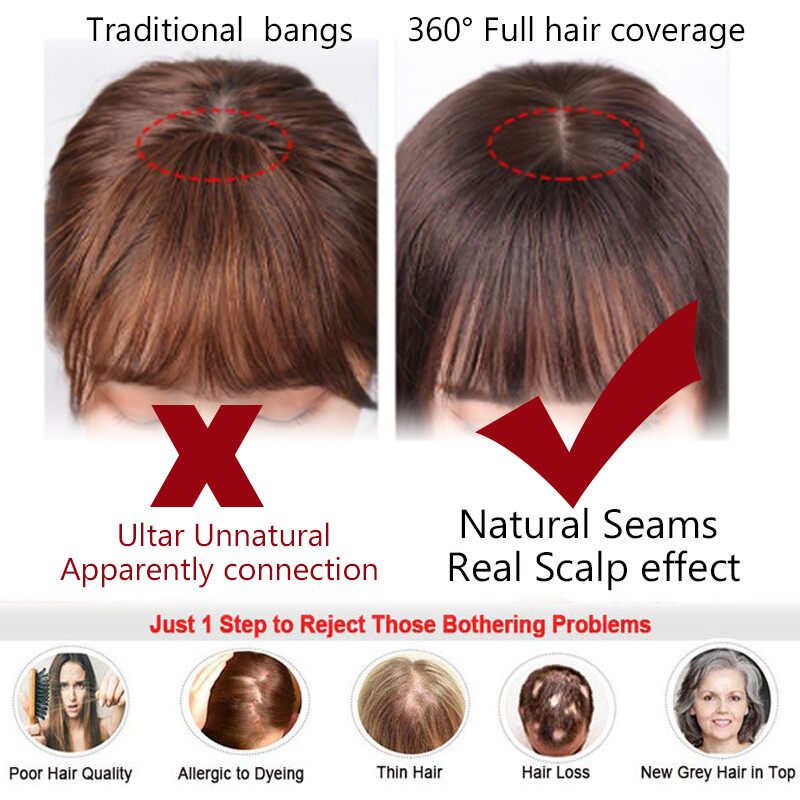 Women 100% Remy Human Hair Topper Toupee Clip In Hairpiece Silk Base Wiglet Wigs