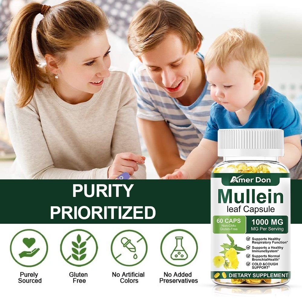Mullein Leaf Capsules 1000mg – Support Lung Cleanse Respiratory Health Vegan