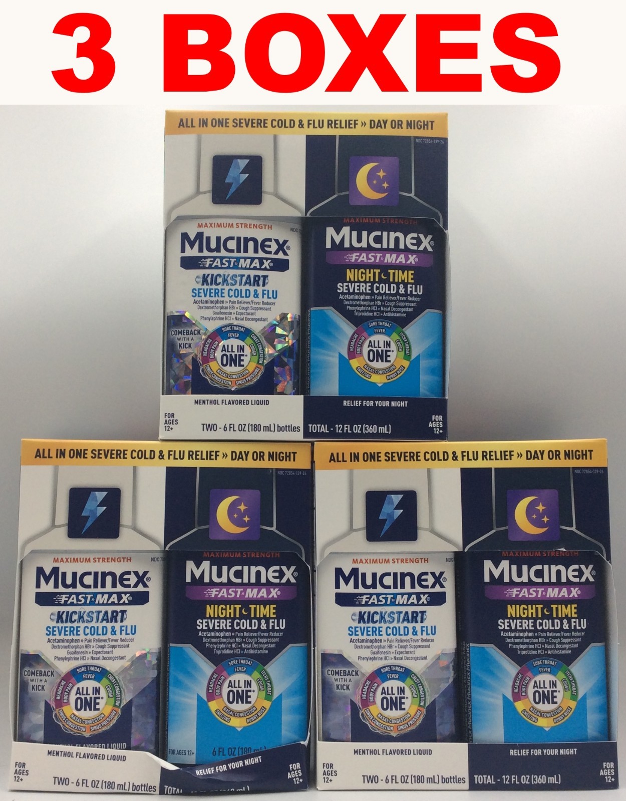 Mucinex Fast Max Day & Night Time Cold & Flu All in One Pack 6 oz 🎈09/2026🎈