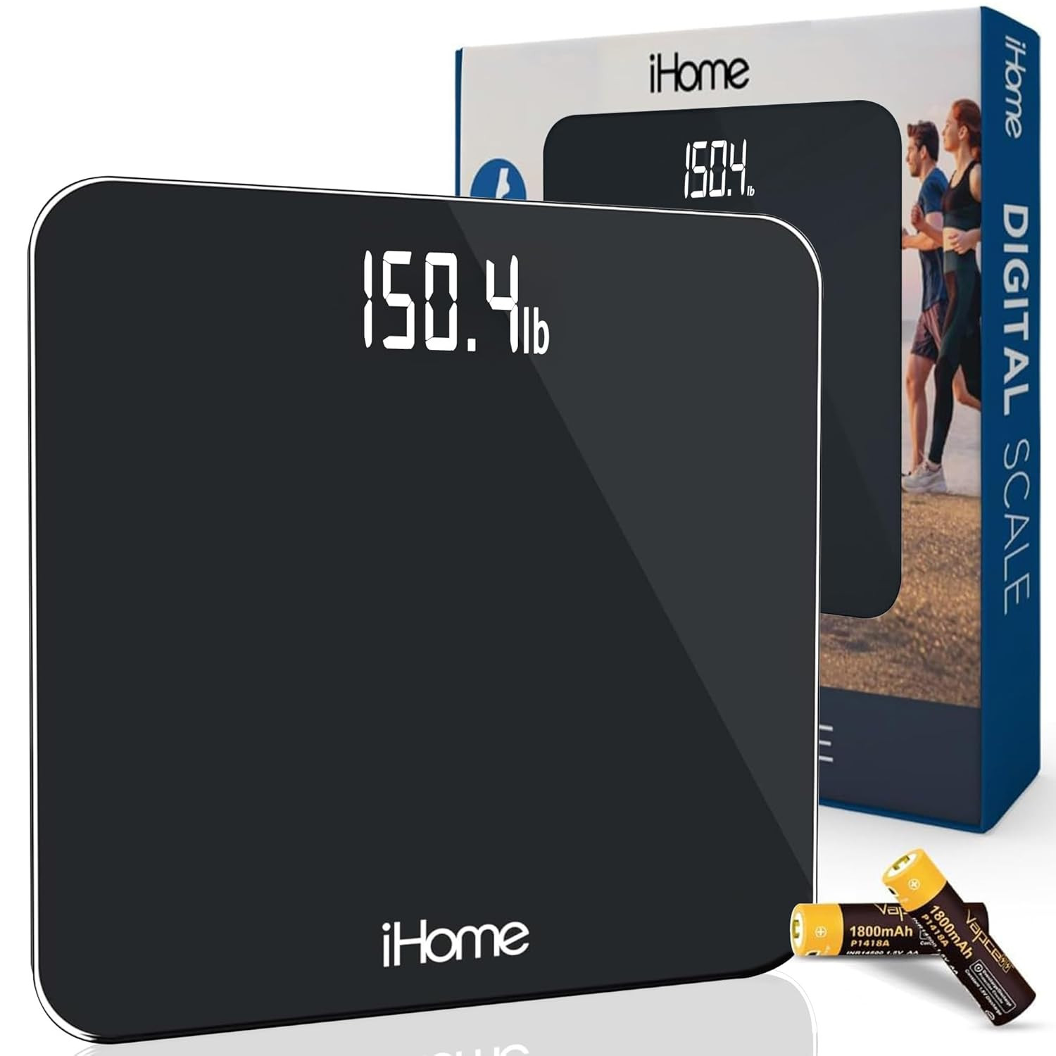 Digital Bathroom Scale Body Weight LCD Display Tempered Glass Black Scale