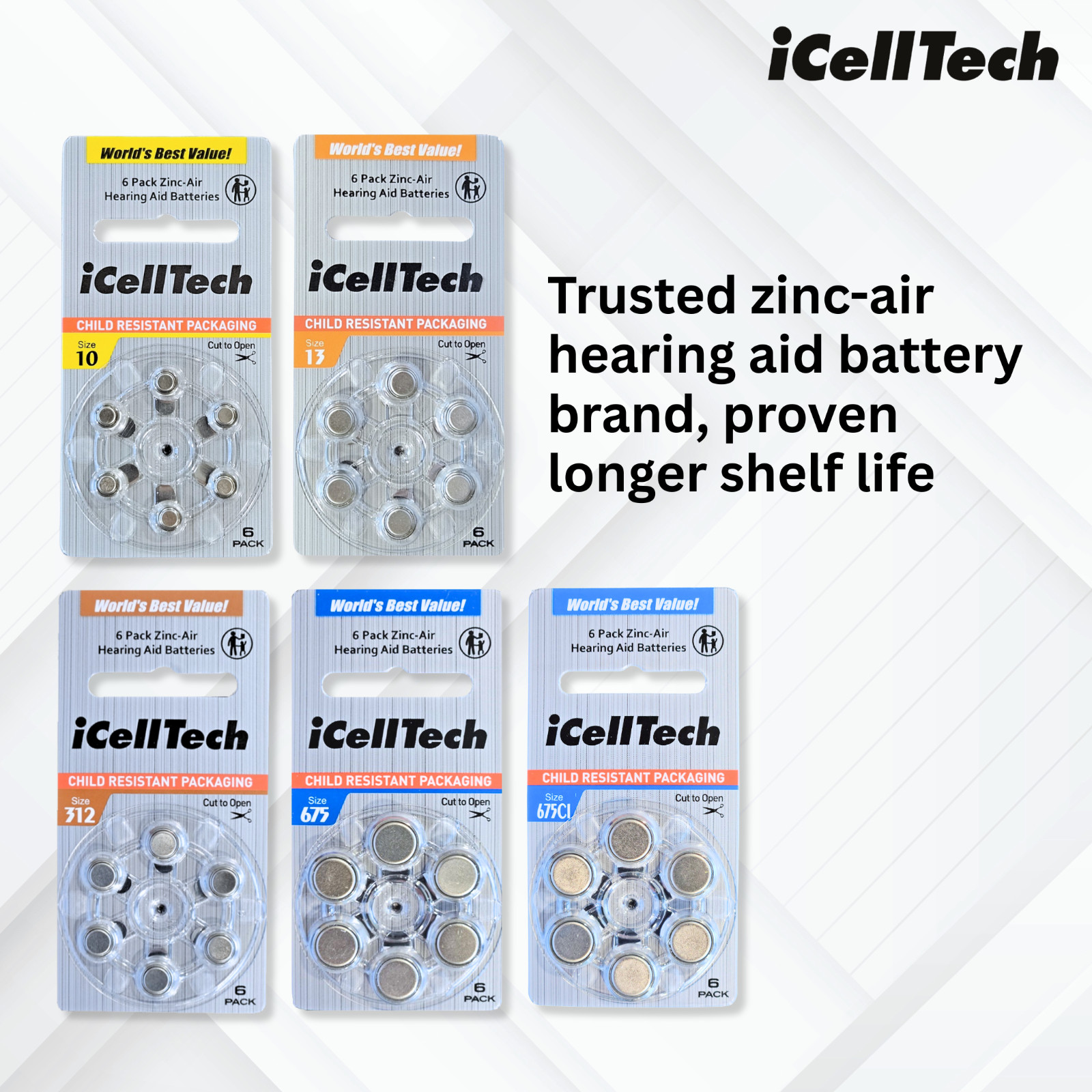 iCellTech Size 312 PR41 P312 Zinc Air MF Hearing Aid Batteries (120 Pack)