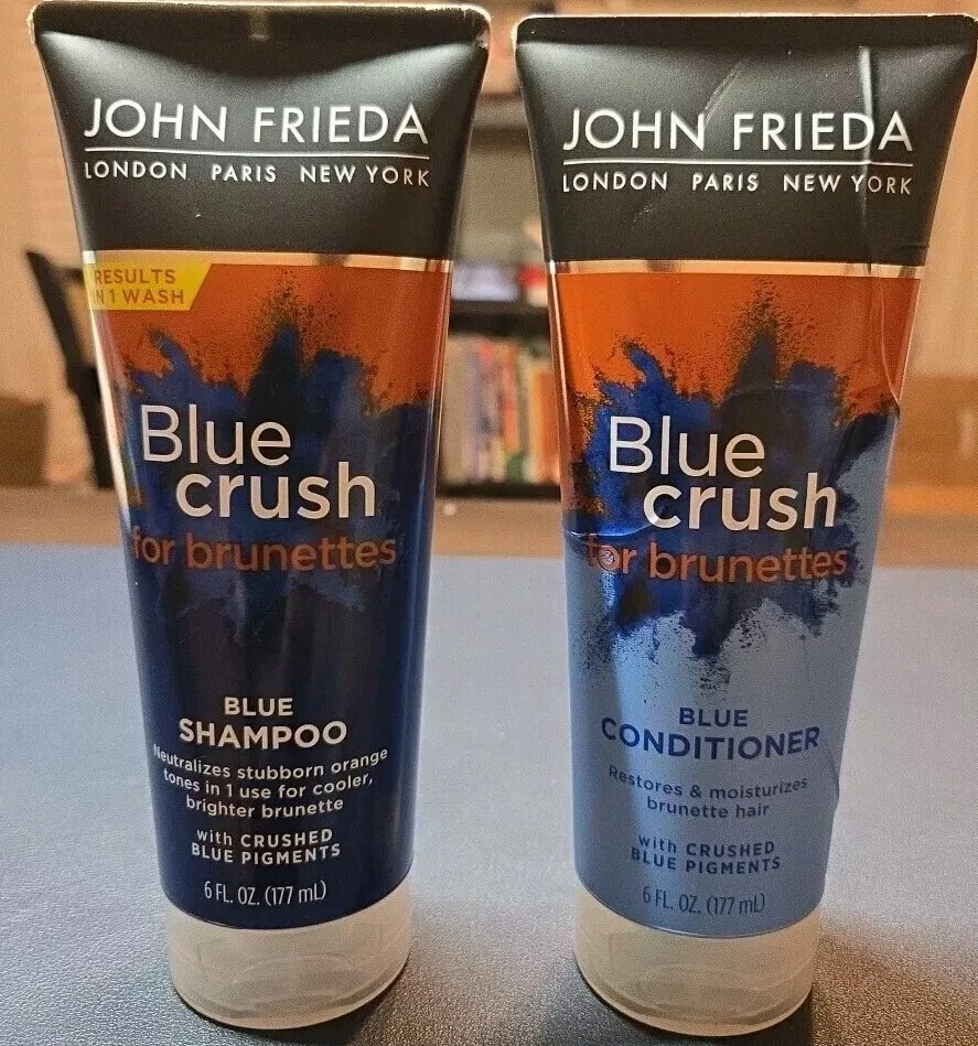 John Frieda Blue Crush for Brunettes Blue Shampoo & Conditioner Set 6 FL Oz Ea
