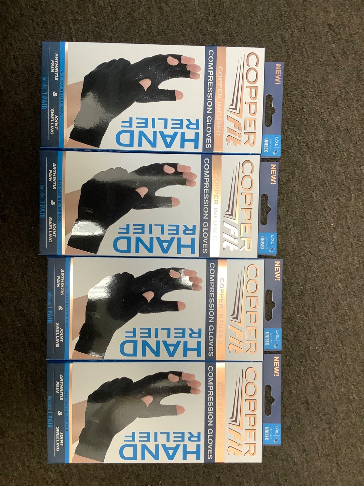 Copper Fit Unisex Hand Relief Compression Gloves L/XL ***LOT of 4 large x large