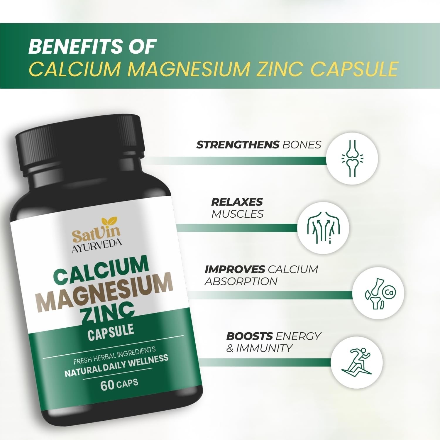 Calcium Magnesium Zinc Bone Joint Immune Support 60 Caps