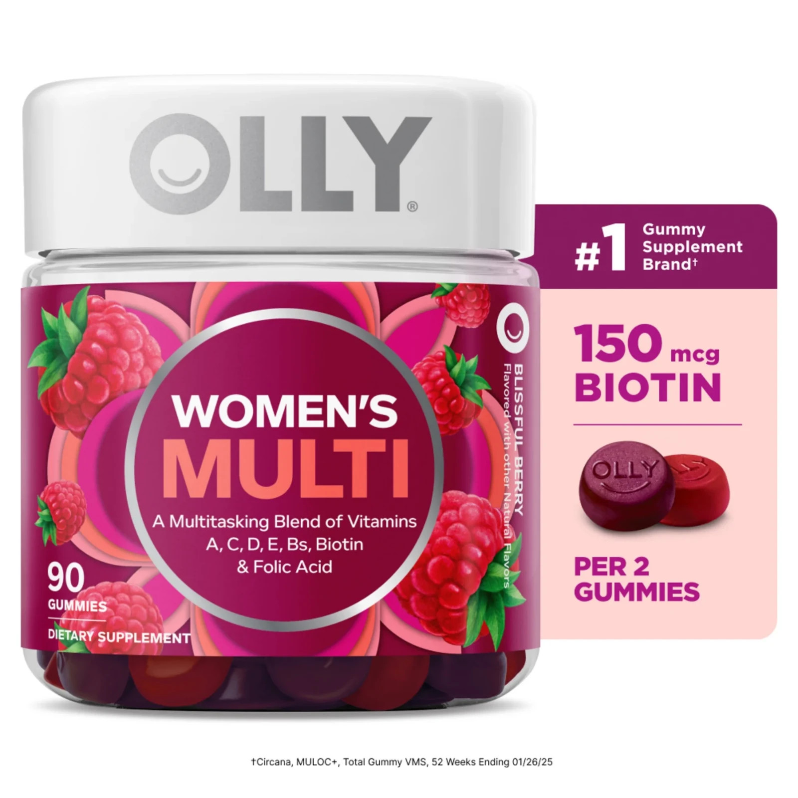 Olly Women’s Multivitamin Gummy, Vitamins A D C E Biotin, 90 Ct