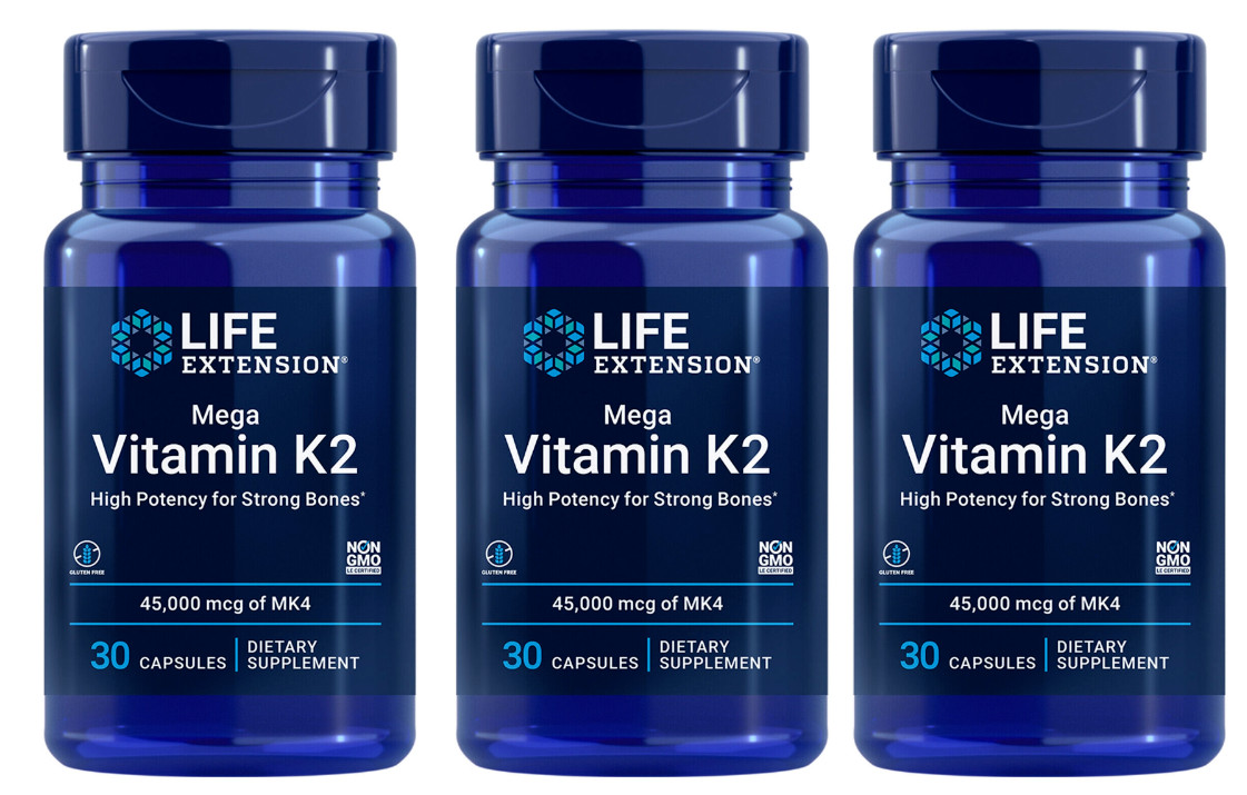Life Extension Mega Vitamin K2 45,000mcg 3X30 Caps Menaquinone-4