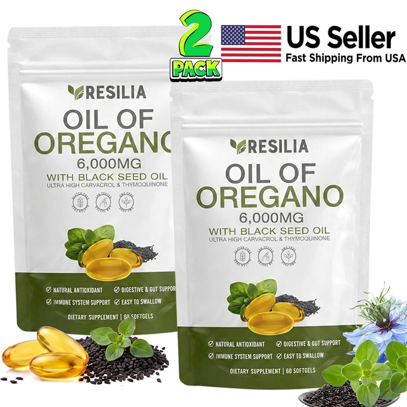 2 PACK Resilia Oil of Oregano 6000mg – Black Seed Oil Softgels with 60 Capsules