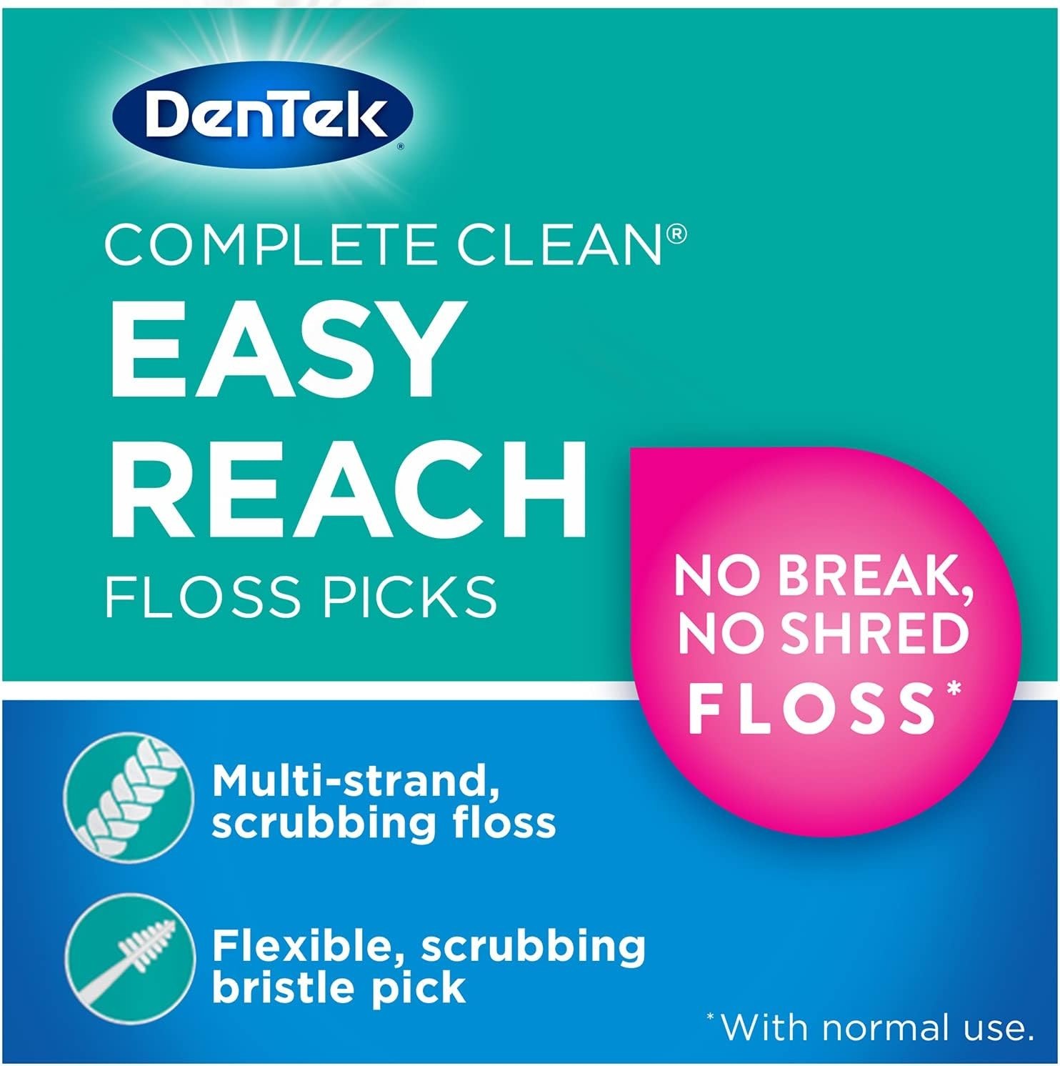6-Pack DenTek Complete Clean Easy Reach Floss Picks Fluoride Coating, 75ct