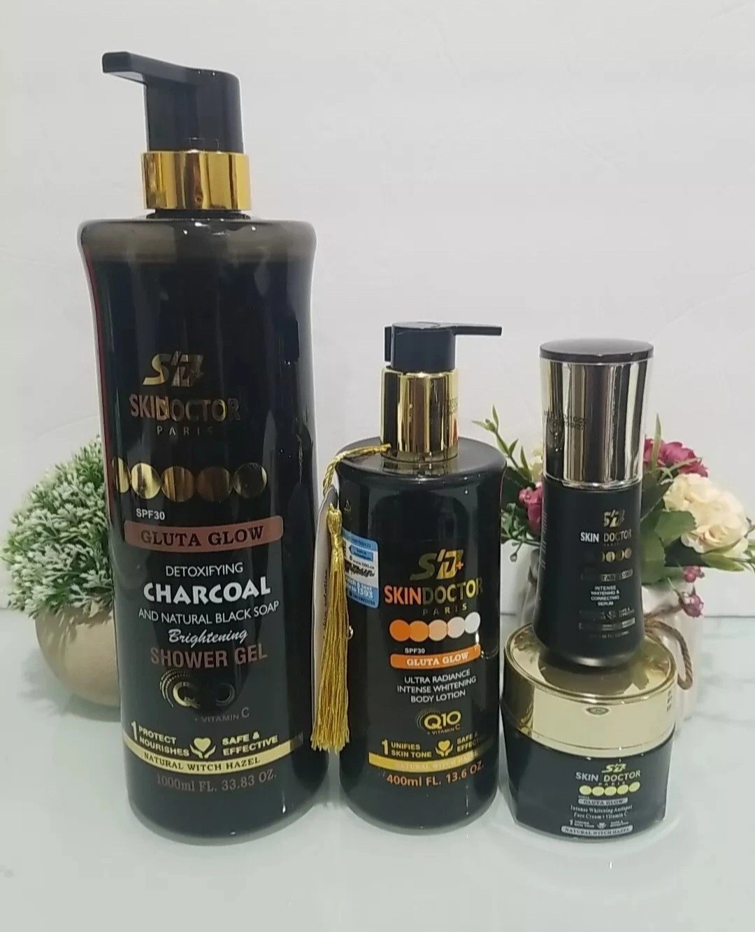 Skin DOCTOR PARIS Gluta Glow Brightening Shower Gel 1000ml, Lotion, Cream+ Serum