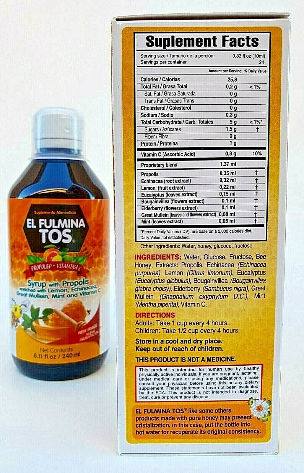 JARABE PARA LA TOS FULMINA TOS COUGH SYRUP 240 ML. EACH PROPOLEO EQUINACEA LEMON