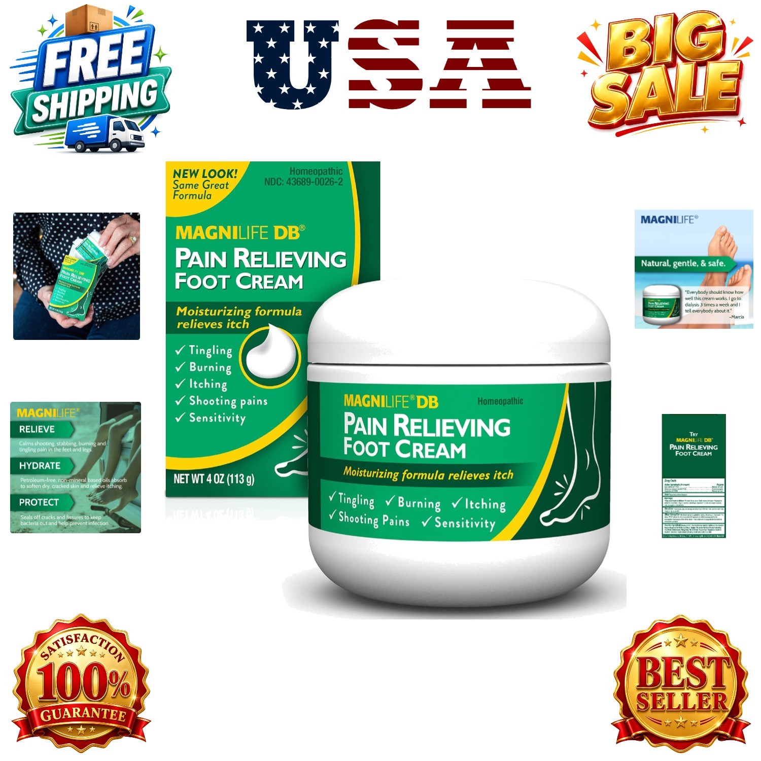 DB Pain Relieving Foot Cream, 4 Oz Jar, Calming Relief for Burning, Tingling,…