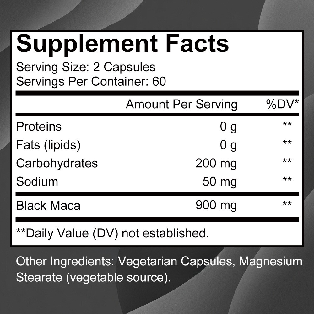 SresXrefas Black Maca Root Supplement Organic Peruvian 120 Vegetable Capsules