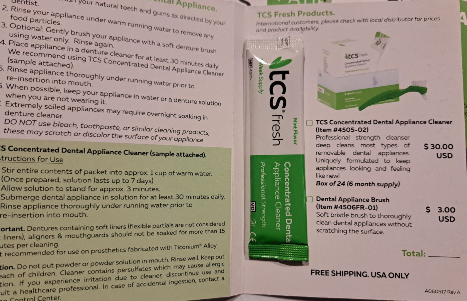 50 packets – TCS Fresh Concentrated Dental Appliance Cleaner 1 year supply