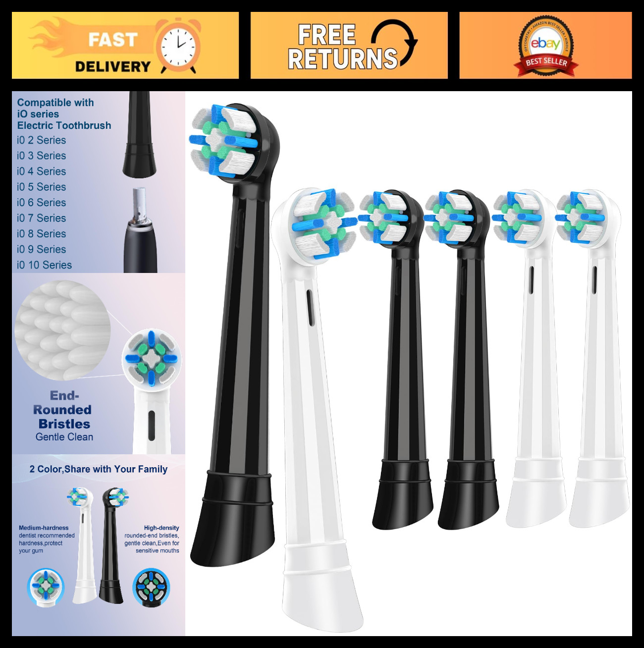 6-Pack Replacement Brush Heads for Oral B iO Series 3 4 5 6 7 8 9 10 Electric To