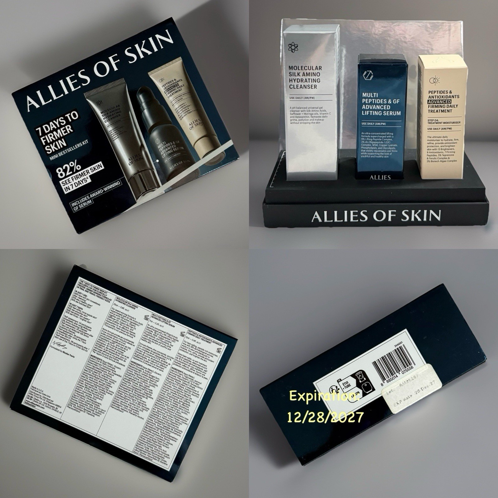 Allies of Skin 7 Days to Firmer Skin Kit Anti Aging Cleanser Serum Cream NEW