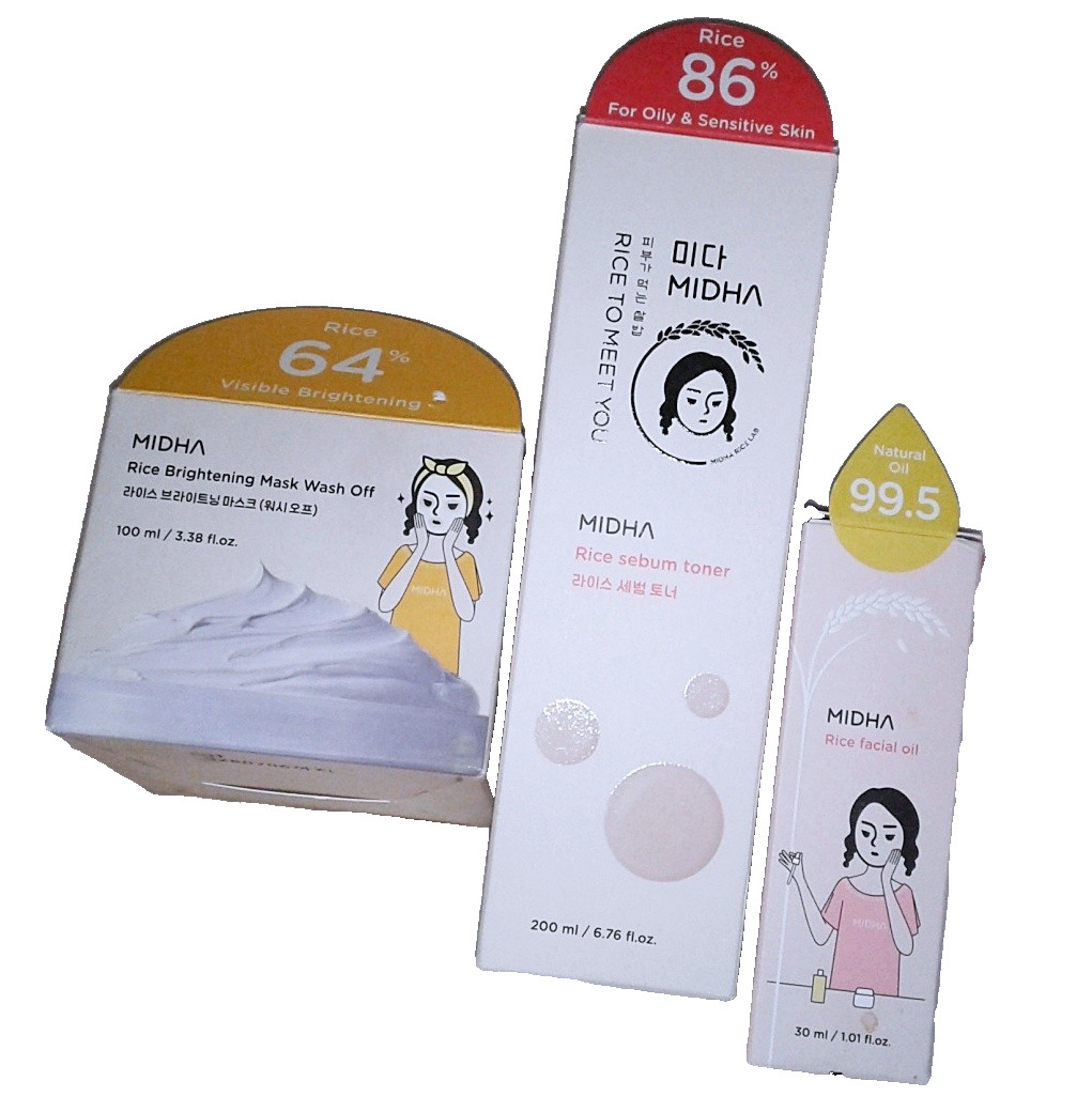 Korean K-Beauty Lot Midha Rice Brightening Mask Sebum Toner Facial Oil Full Size