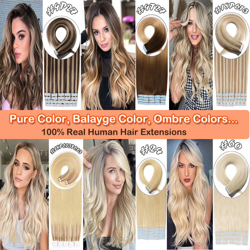Seamless Tape In Remy Real Human Hair Extensions Skin Weft Brown Black 20pcs