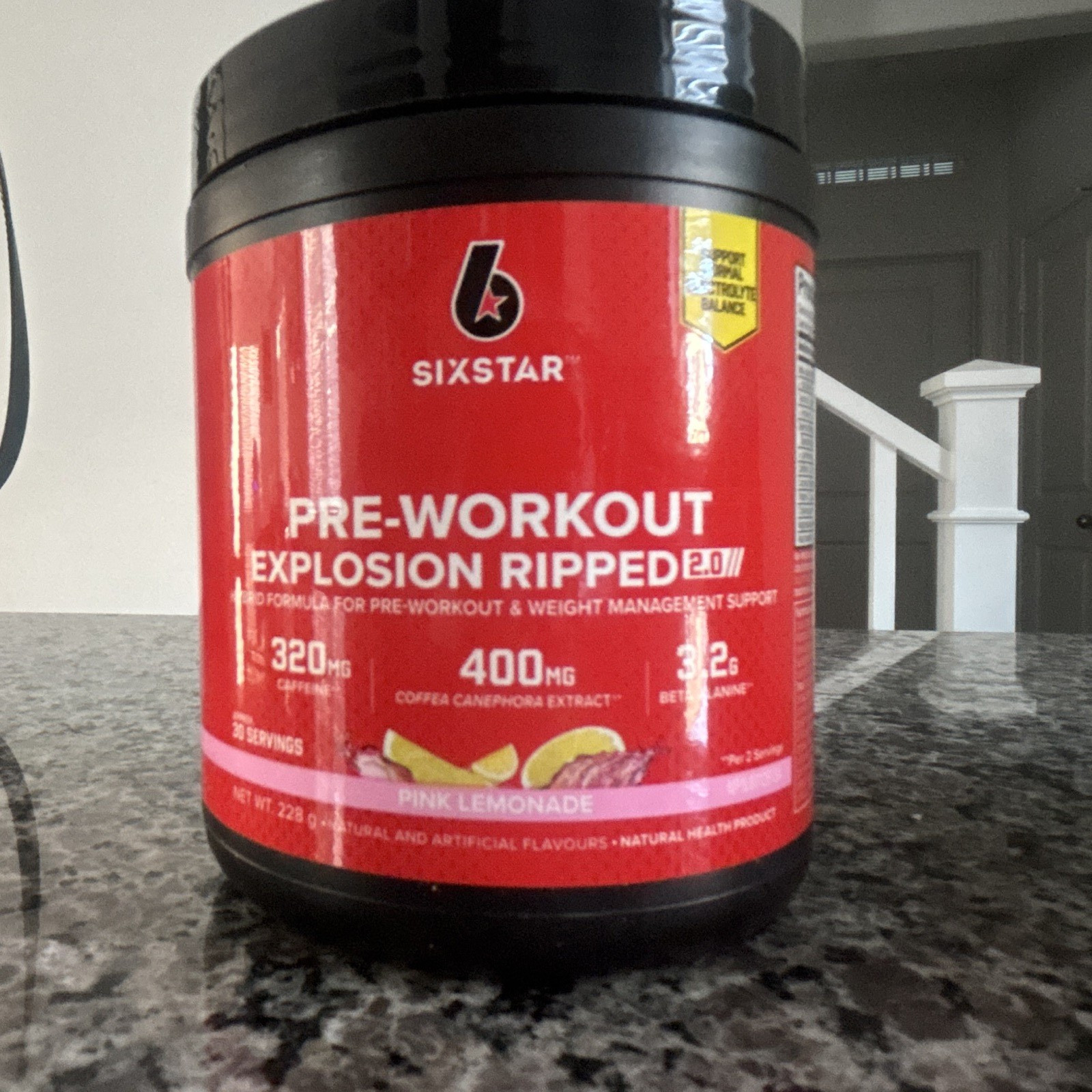 Six Star Pre-Workout Explosion Ripped 2.0 Pink Lemonade Powder 32 Servings 400mg