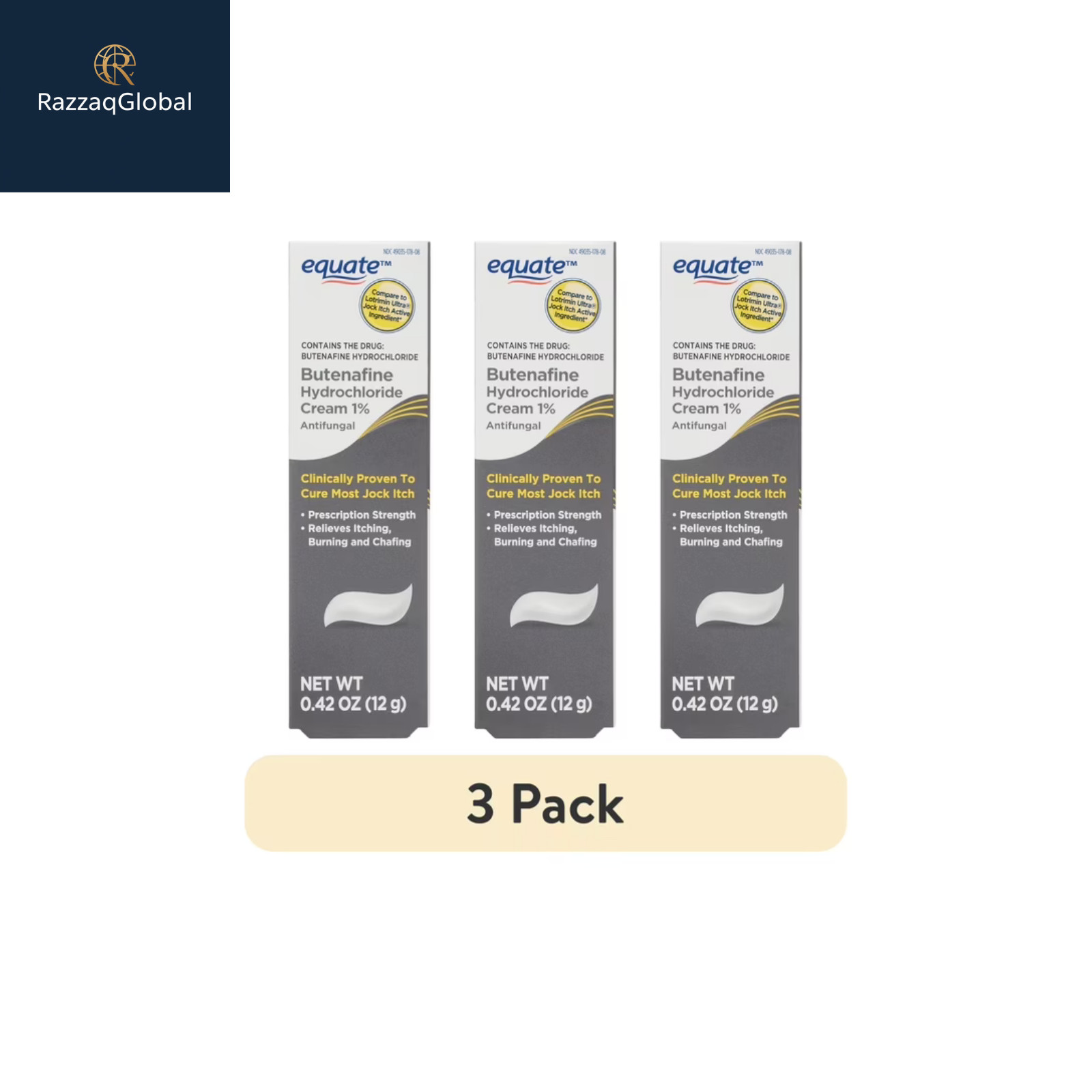 Equate Jock Itch Antifungal Cream 1% Butenafine 3 Pack 0.42 oz