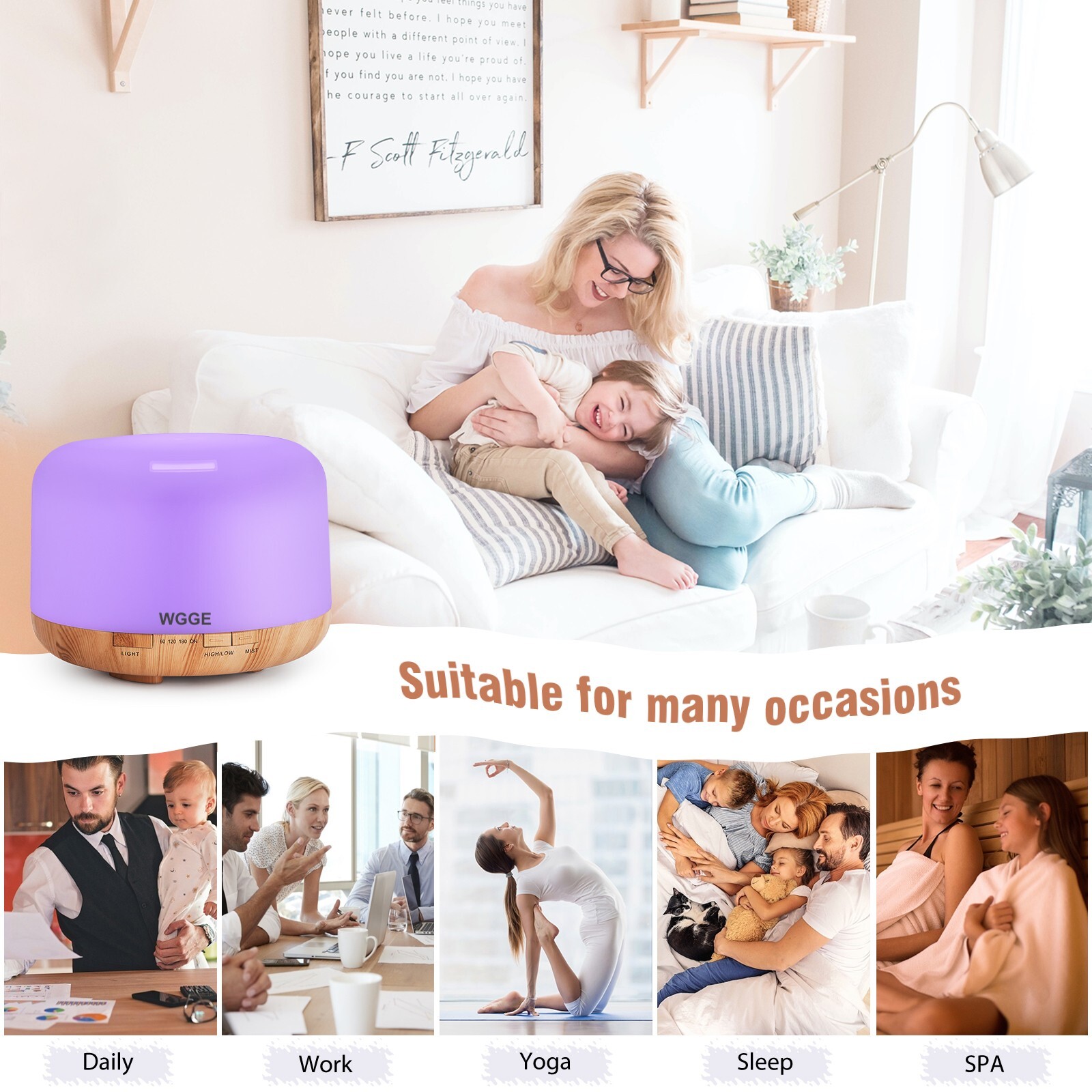 Essential Oil Diffuser 500ML Aromatherapy Diffuser Mist Humidifiers 7 Color LED