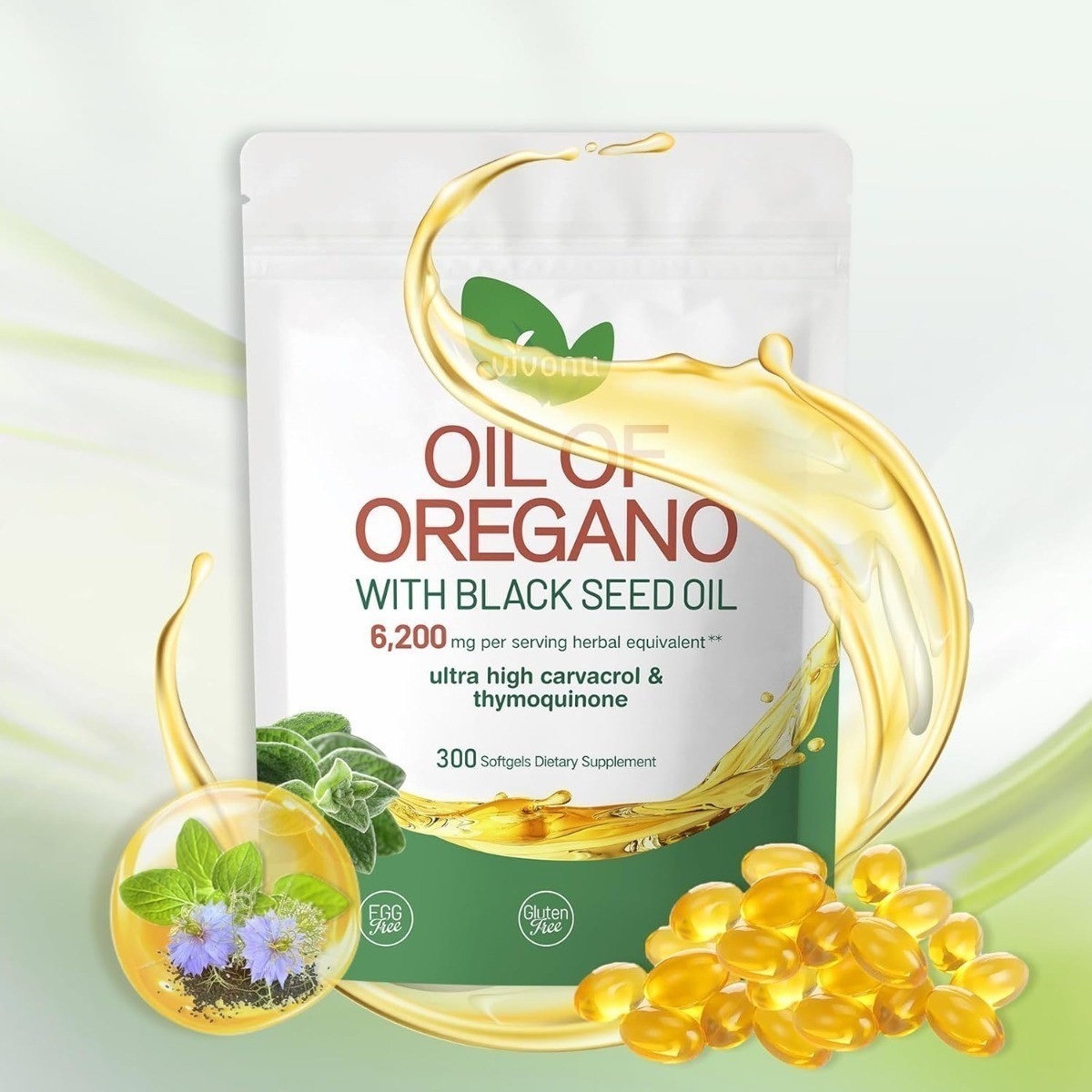 NEW VivoNu Oil of Oregano Capsules with Black Seed Oil Organic Oregano Softgels
