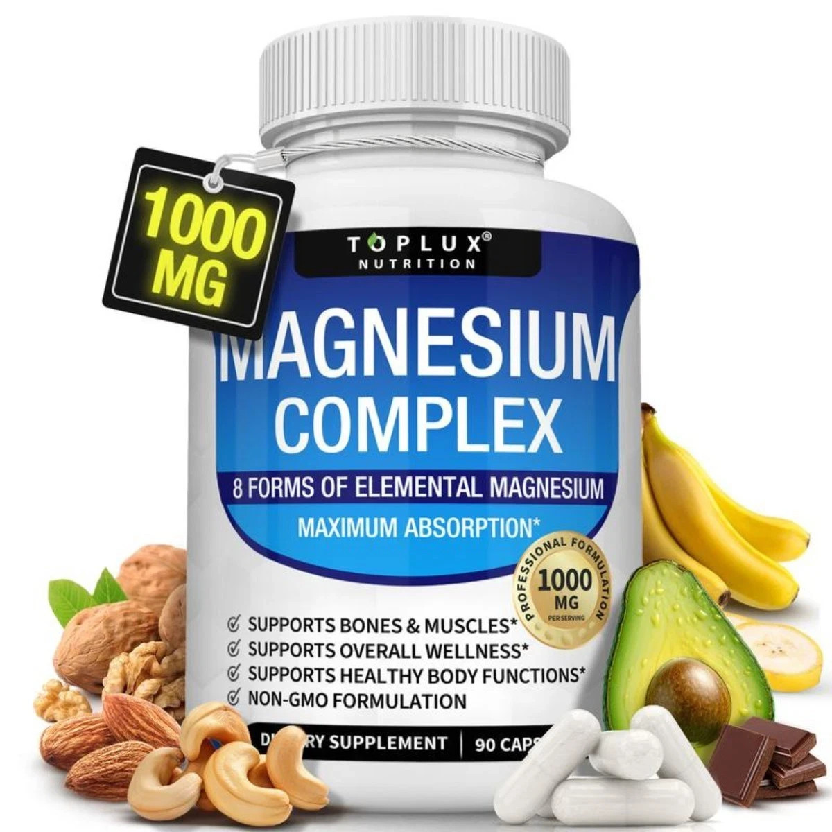 Magnesium complex supplement: 1000mg of 8-element magnesium, 90 capsules