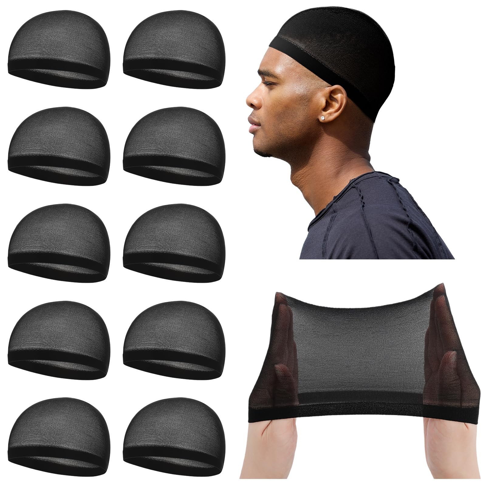 10 Pcs Stocking Wave Cap for Men Adult Stretchy Nylon Skull Wave Lightweight Bea