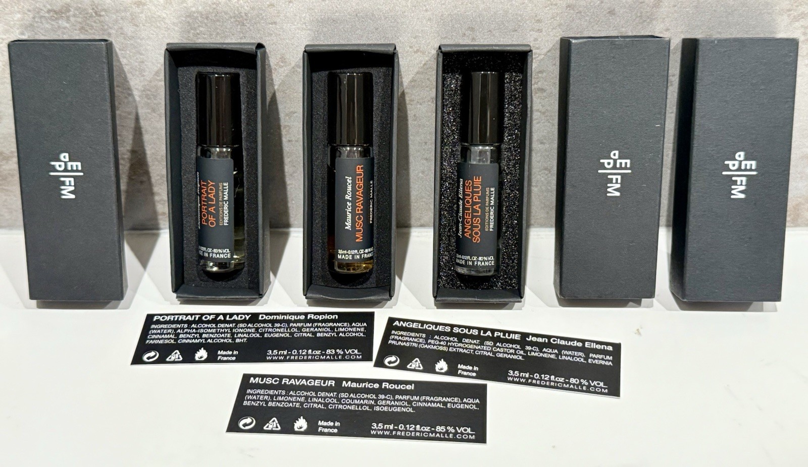 Frederic Malle Perfume 3.5mlx3 – Musc Ravageur, Portrait of a Lady, Angéliques