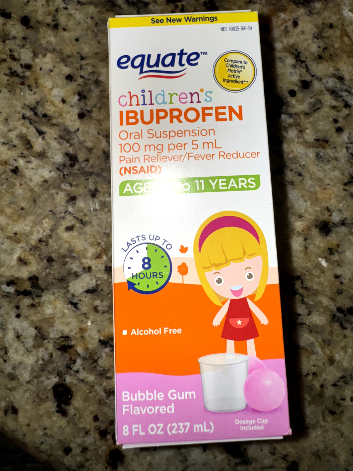 Equate Children’s Ibuprofen 8 oz Bubble Gum Oral Suspension 100mg per 5 mL