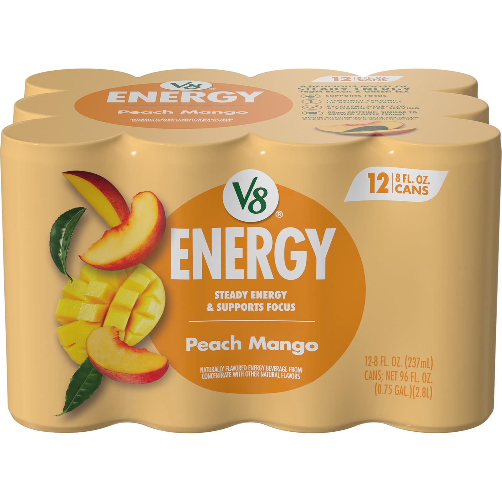 Energy Peach Mango Energy Drink, 8 fl oz Can (12 Pack)