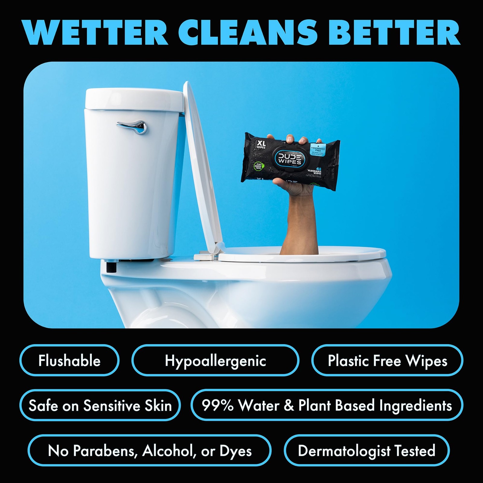 DUDE Wipes Unscented Flushable Wipes Extra Large Adult Wet Wipes for Sensitive