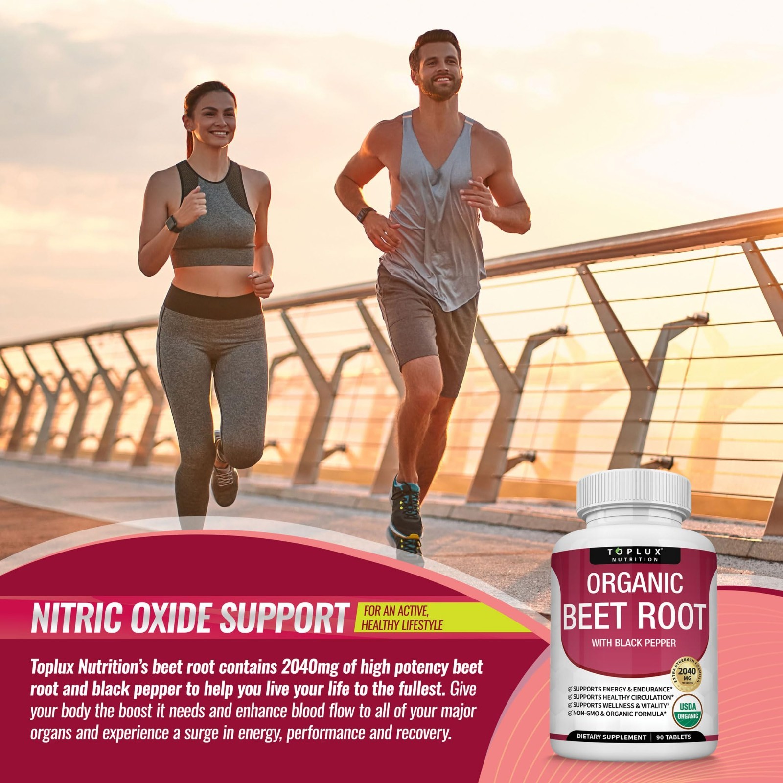Organic Beet Root Powder Tablets 2040mg – Natural Nitric Oxide, Energy Boost, No