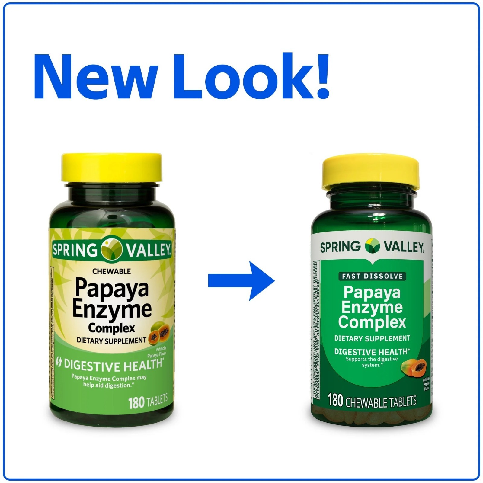 Spring Valley Papaya Enzyme Complex Chewable Tablets Dietary Supplement 2×180 Ct