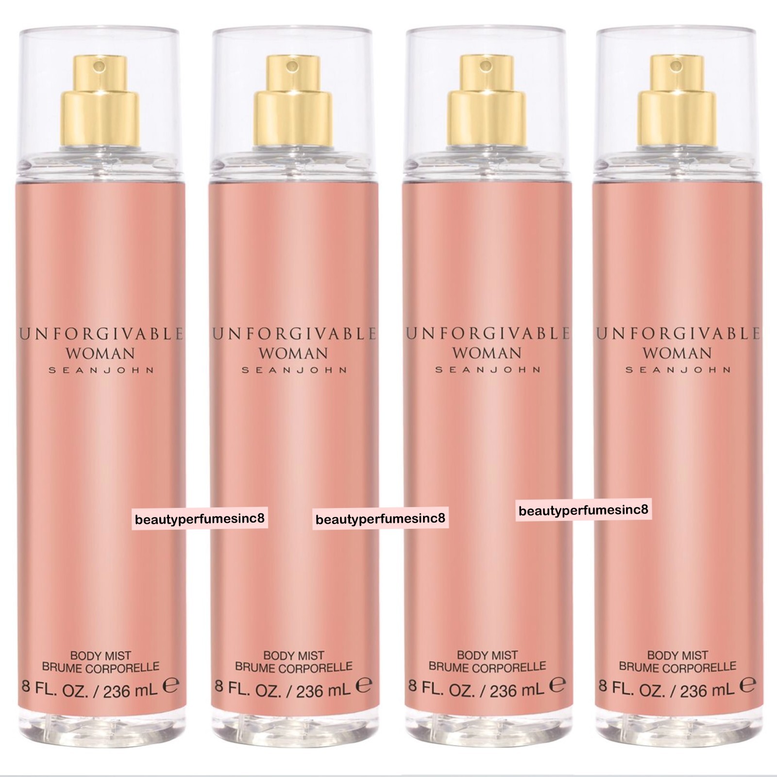 Lot of 4 PCs – Unforgivable Woman by Sean John 8.0 oz / 236 ml Body Mist Spray