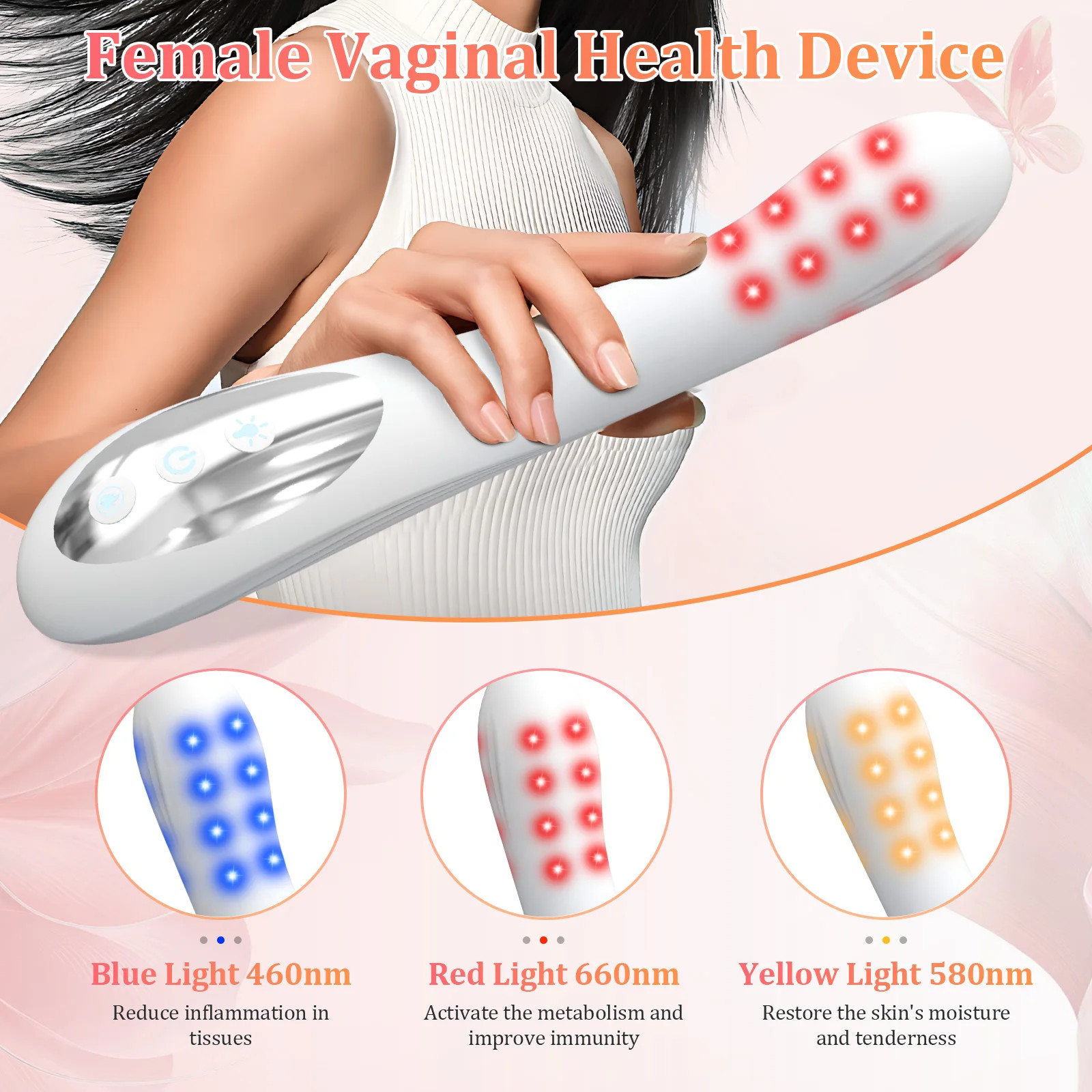 Red&Yellow&Blue Light Therapy Device with 8 Mode Female Light Therapy Device