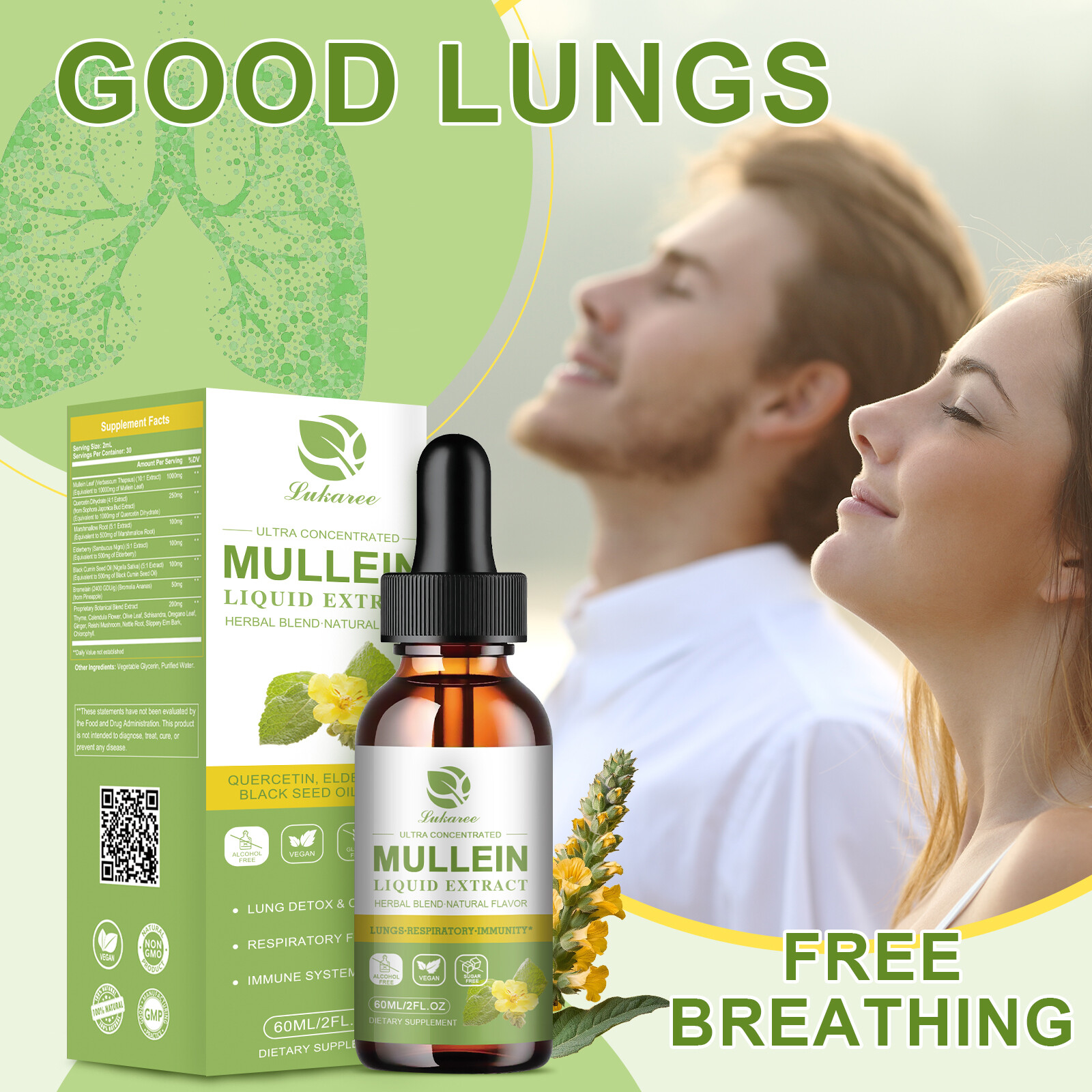 Mullein Leaf Extract Organic Lung Cleanse Drops for Lung Health Natural Herbal