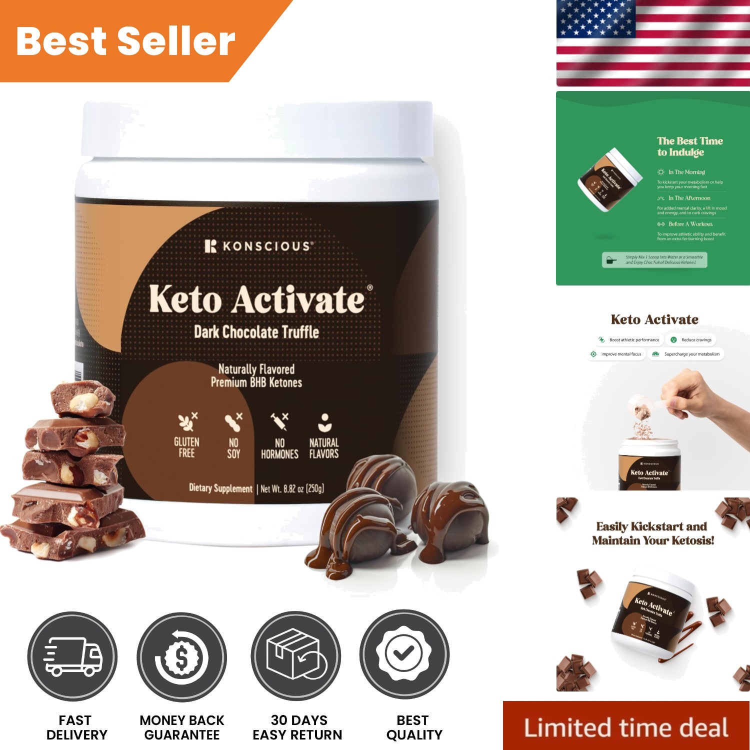Konscious Keto Dark Chocolate Truffle – 10oz Exogenous Ketone Powder Delight