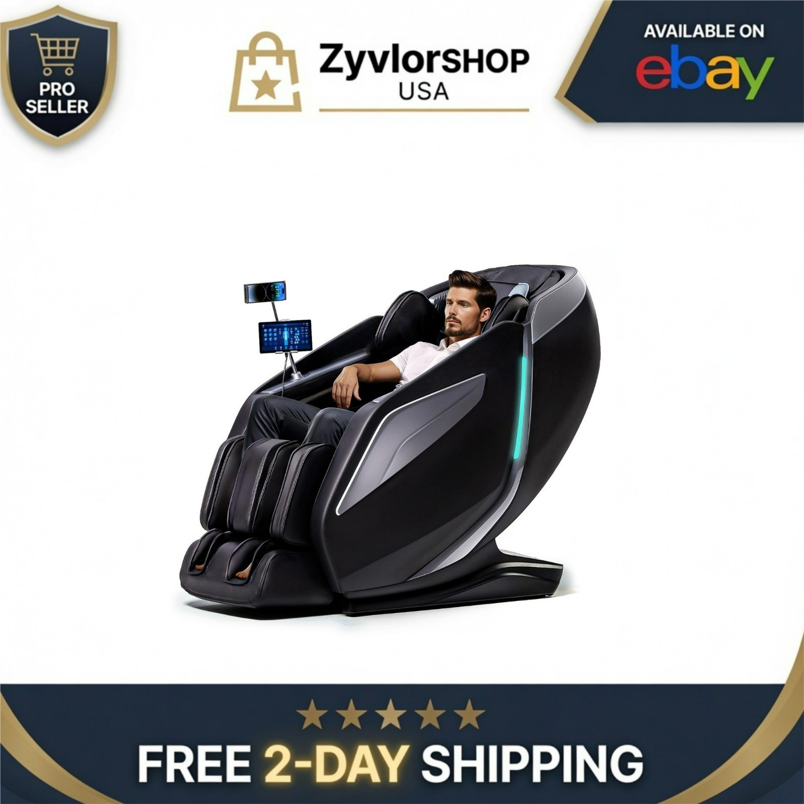 HealthRelife 4D Full Body Massage Chair Zero Gravity Recliner Black