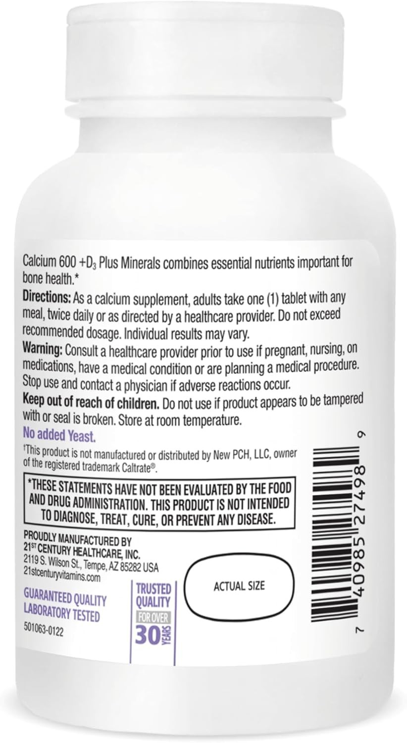 Calcium 600 Plus D3 & Minerals Caplets, 120 Count for Strong Bones & Joints