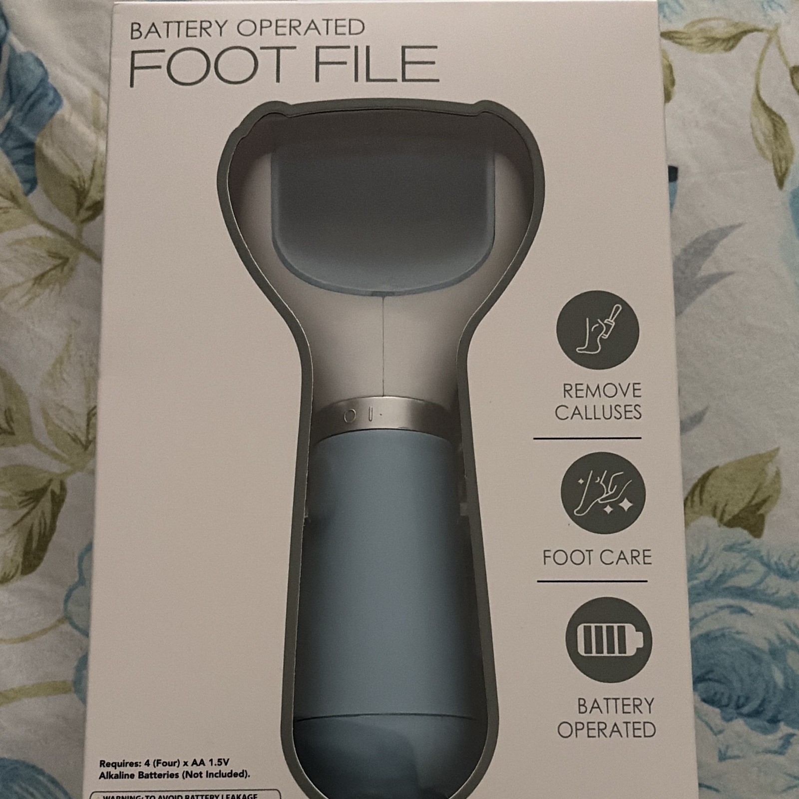 Battery Operated Callus File & Rasp Foot Care Tool, Blue/Gray