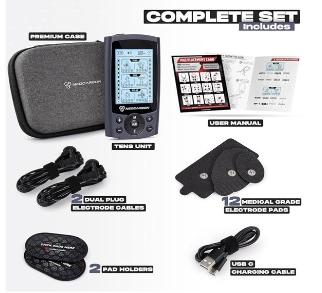 Neocarbon TENS EMS Unit Muscle Stimulator 24 Modes Pain Relief & Massage Kit