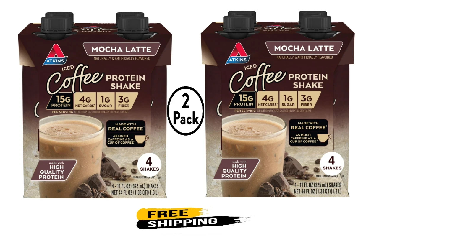 Atkins Protein Shake, Mocha Latte, Keto Friendly, Gluten Free, 8 Ct