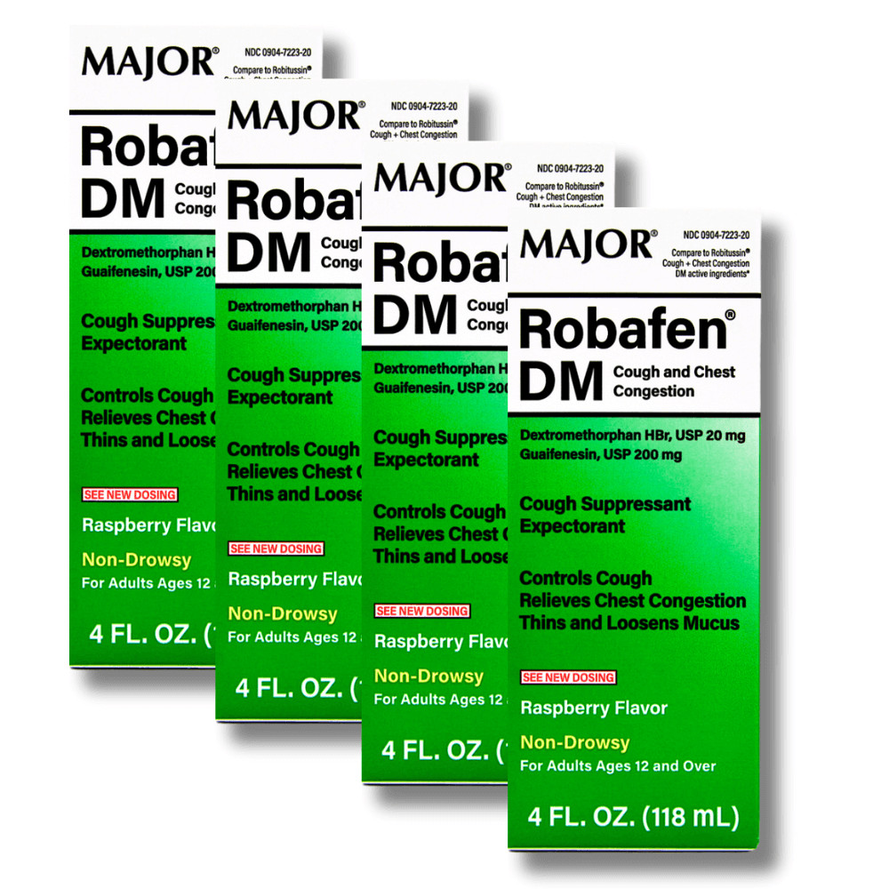 Major Robafen DM Cough Raspberry Flavor Syrup – 4 Fl Oz | Robitussin DM (4 Pack)