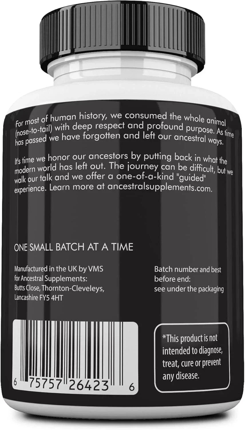 180 Capsules Ancestral Supplements Grass Fed Beef Organ Supplement-3 bottles