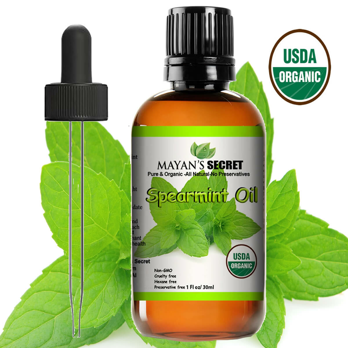 Mayan’s Secret USDA Certified Organic Spearmint Essential Oil for Diffuser, Acne