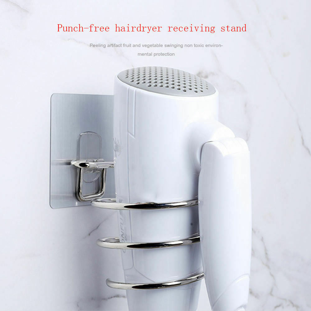 Hair Dryer Holder Wall Mounted Rack Space Save Stainless Steel Bathroom Shelf